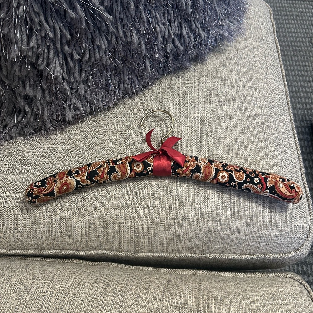 Padded Paisley Fabric Hanger with Burgundy Bow